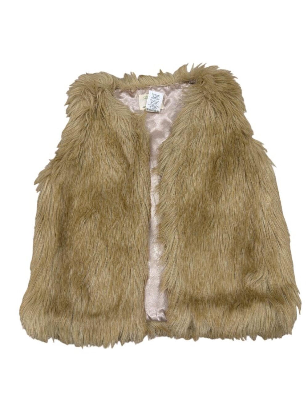Crewcuts Girls Tan Faux Fur Vest M-L Acrylic Blend Satin Lining Hook Closure
